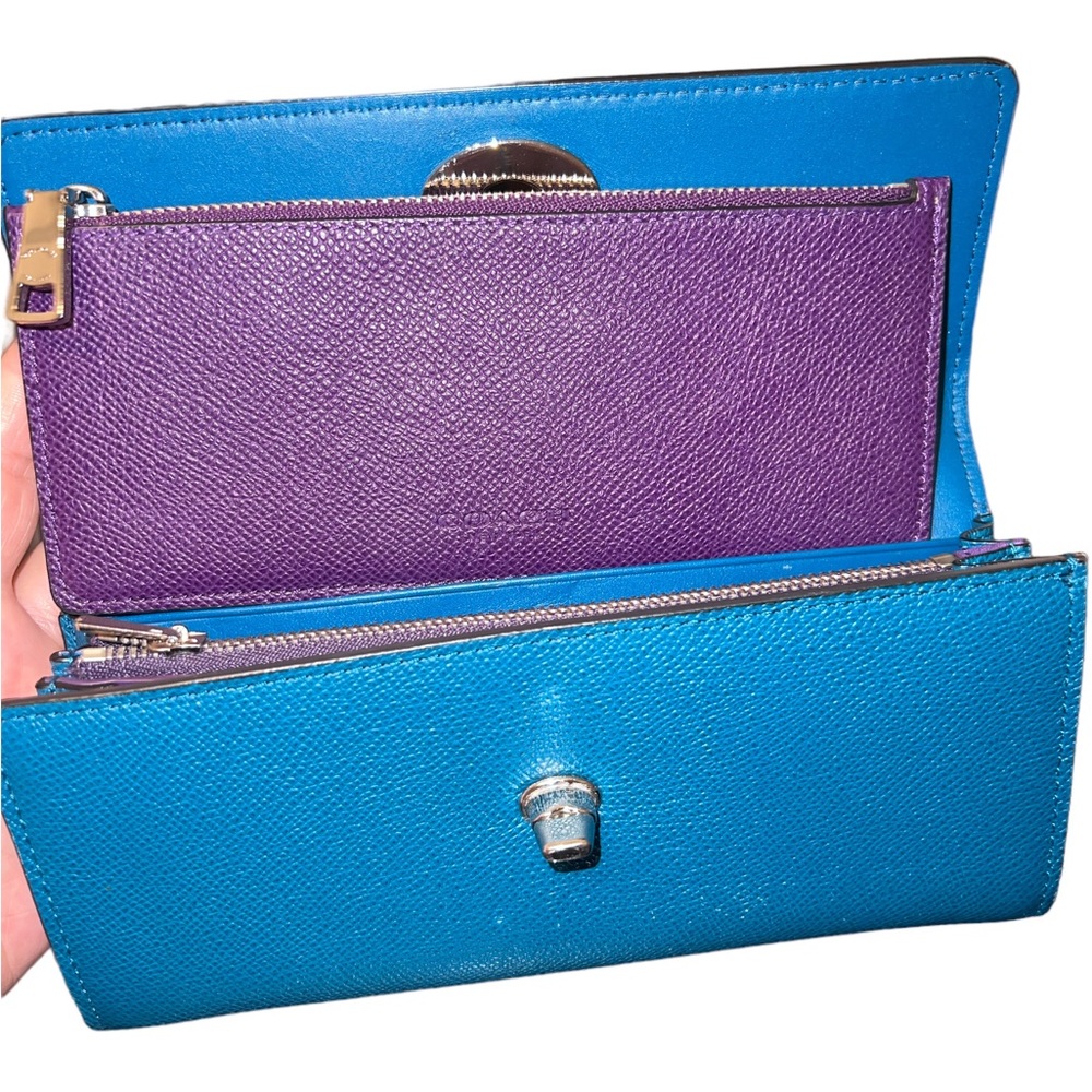 Coach Beautiful Blue Leather Tote Bag With Matching Long Wallet Nwot - Picture 15 of 16